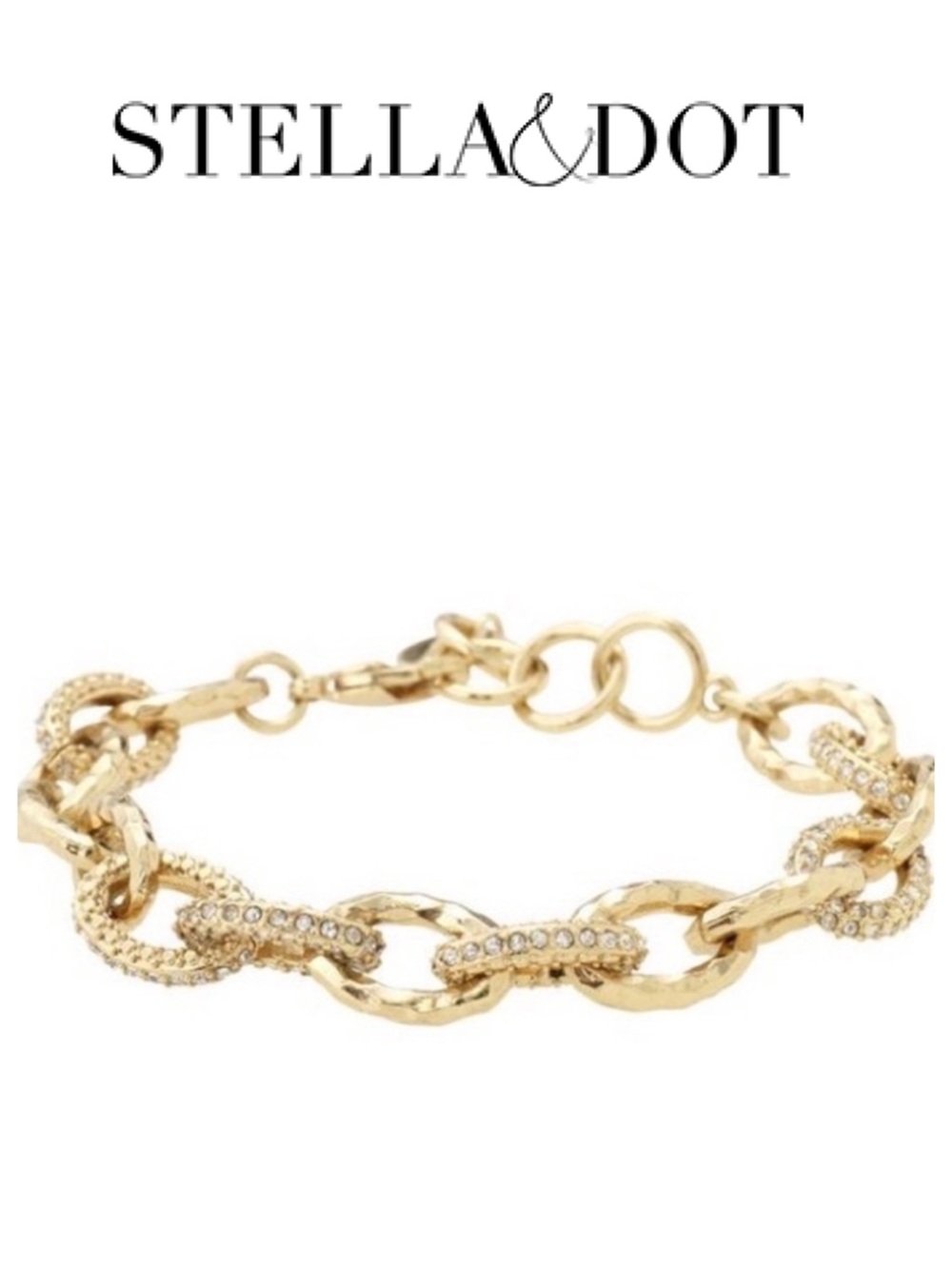 Stella & Dot Christina Pave Rhinestone Gold Tone Link Bracelet